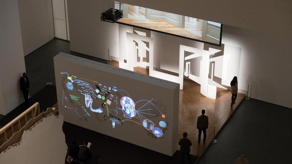 Museum of Modern Art in New York City art installation of Walid Raad with projected images on walls